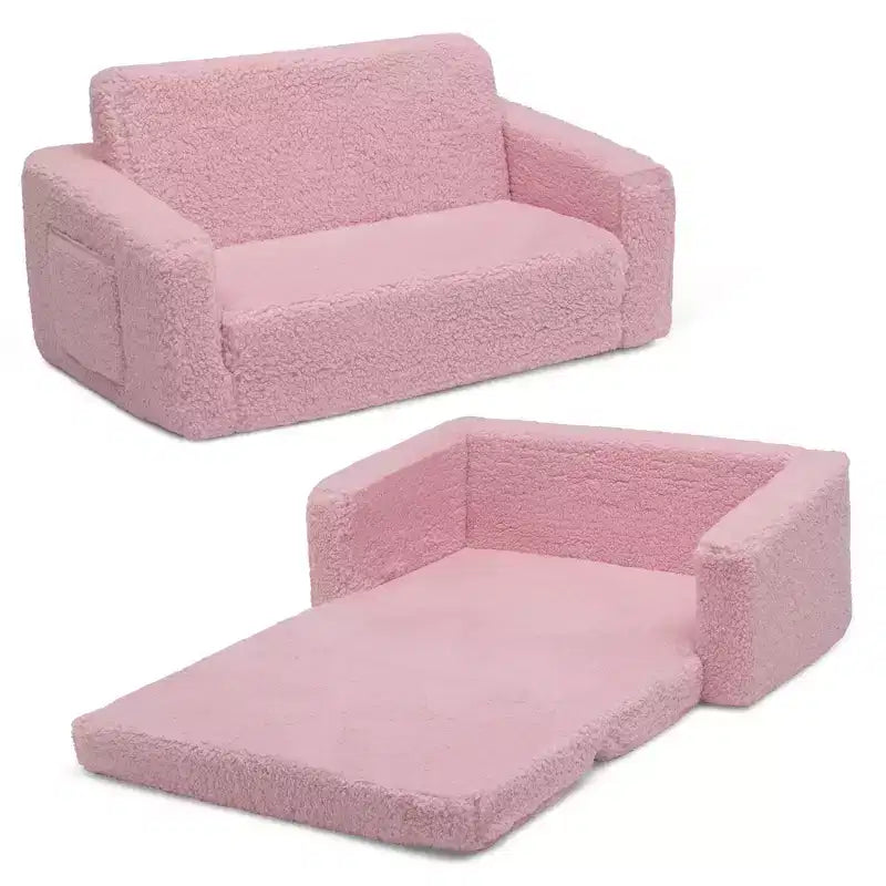 Divano e lettino convertibile estraibile per bambini Panna/Grigio/Rosa, 3 posti a sedere
