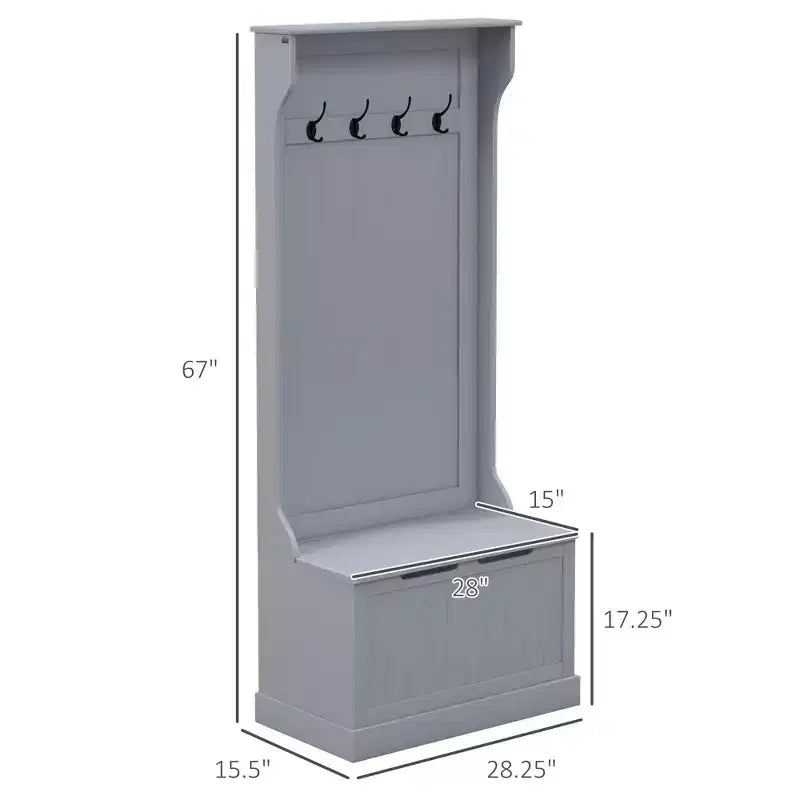 Appendiabiti da ingresso grigio con scarpiera, 4 ganci, singolo