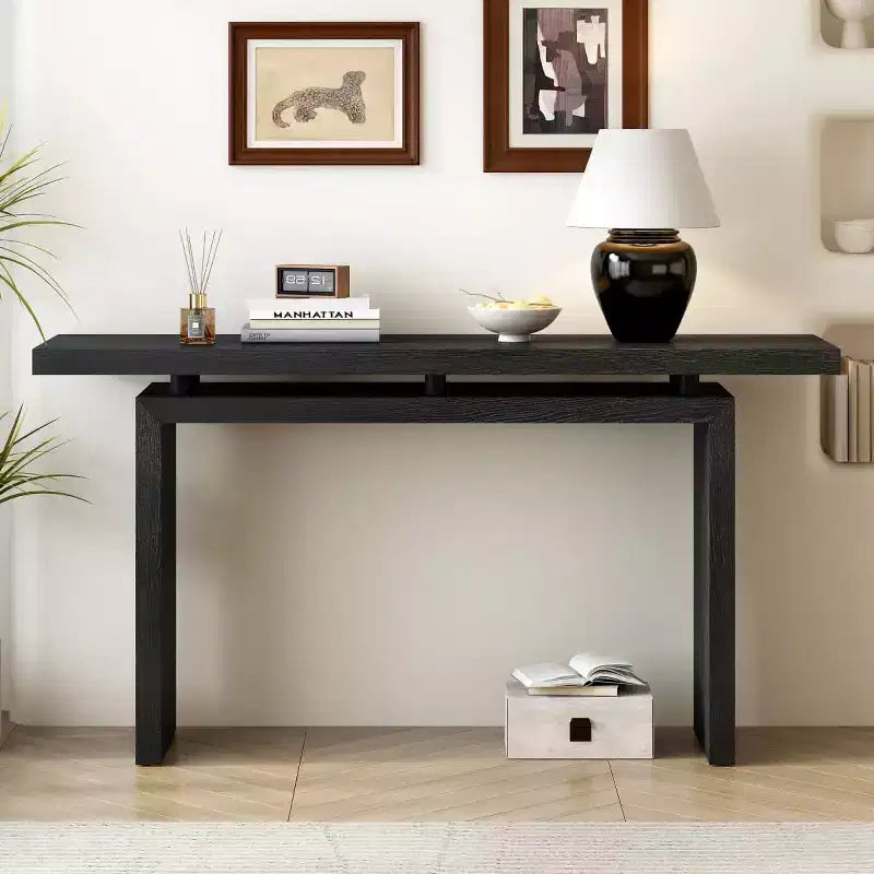 Console con piano sospeso nero/naturale, impiallacciatura in frassino sottile, 1 pezzo