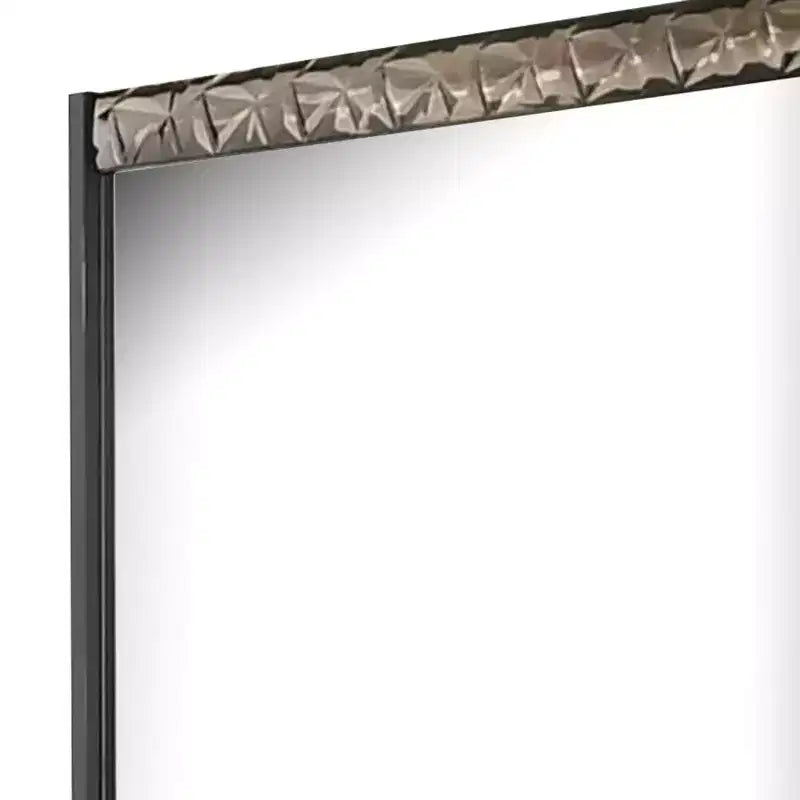 Specchio rettangolare per cassettiera grigio cenere con modanatura geometrica cromata, singolo