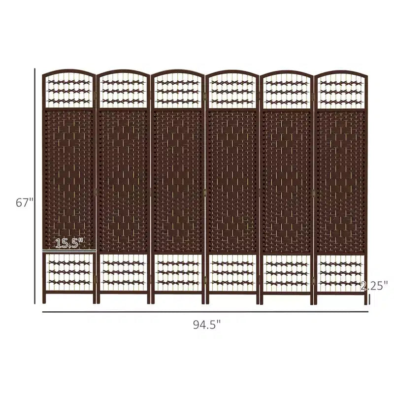 Nero / Marrone / Grigio scuro / Legno naturale / Bianco – Divisorio pieghevole a 6 pannelli intrecciato, Schermo per la privacy per 1 persona