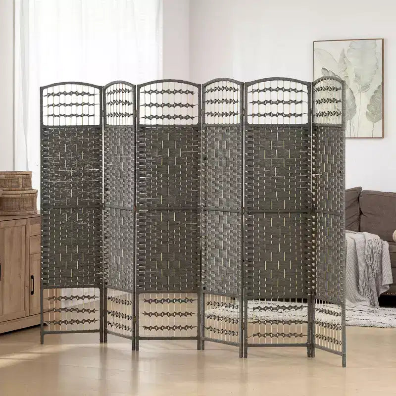 Nero / Marrone / Grigio scuro / Legno naturale / Bianco – Divisorio pieghevole a 6 pannelli intrecciato, Schermo per la privacy per 1 persona