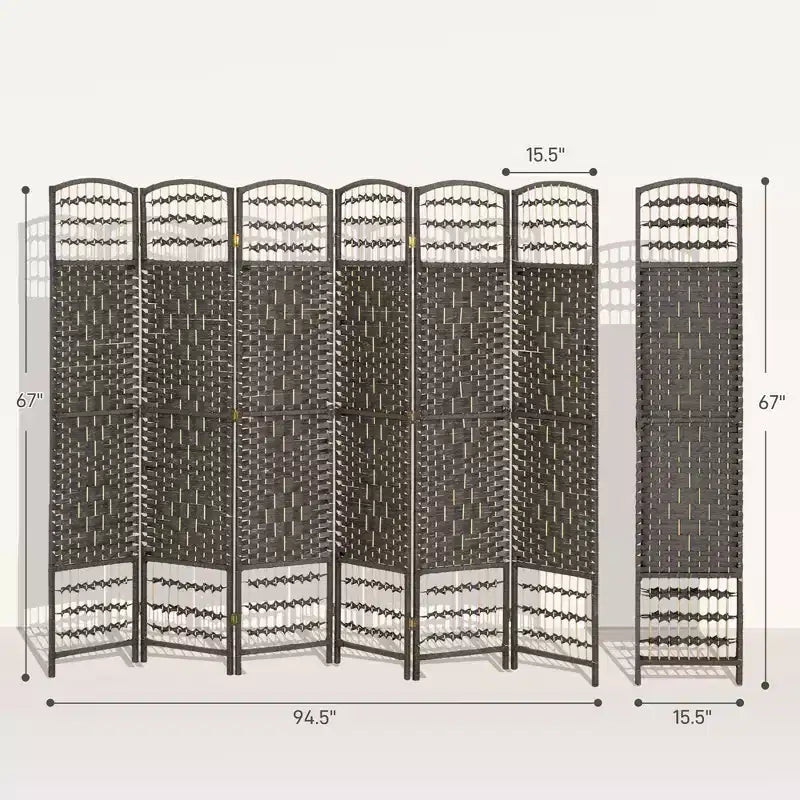Nero / Marrone / Grigio scuro / Legno naturale / Bianco – Divisorio pieghevole a 6 pannelli intrecciato, Schermo per la privacy per 1 persona