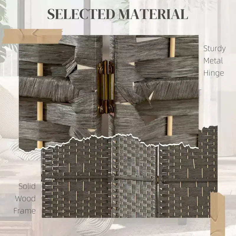 Nero / Marrone / Grigio scuro / Legno naturale / Bianco – Divisorio pieghevole a 6 pannelli intrecciato, Schermo per la privacy per 1 persona