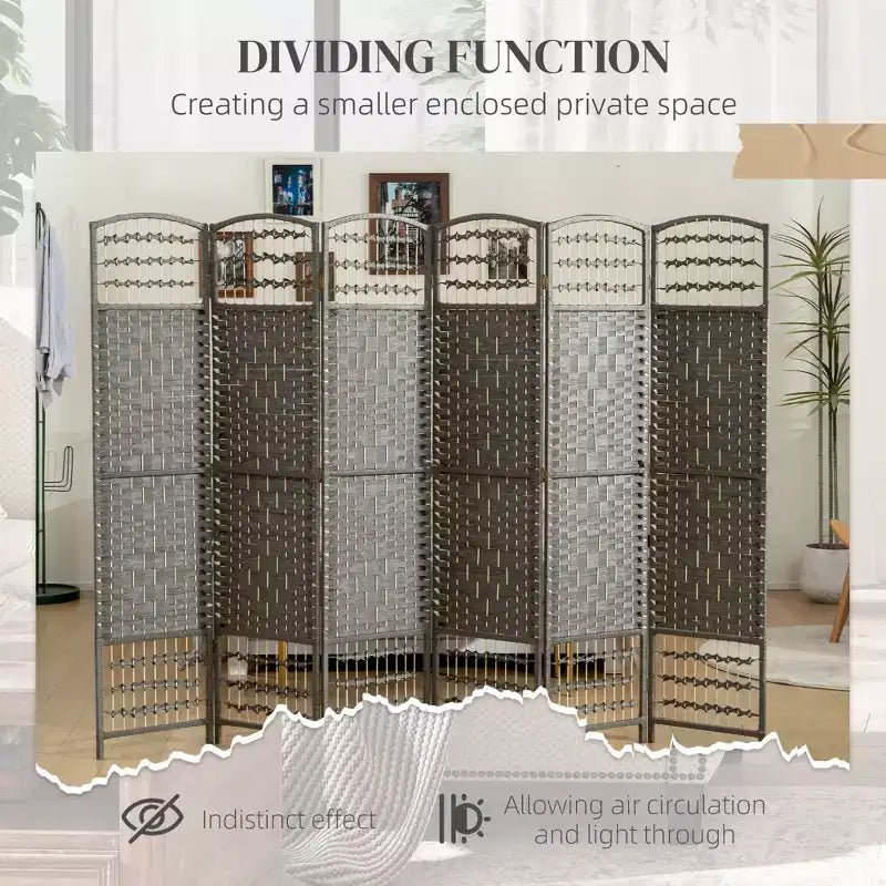 Nero / Marrone / Grigio scuro / Legno naturale / Bianco – Divisorio pieghevole a 6 pannelli intrecciato, Schermo per la privacy per 1 persona
