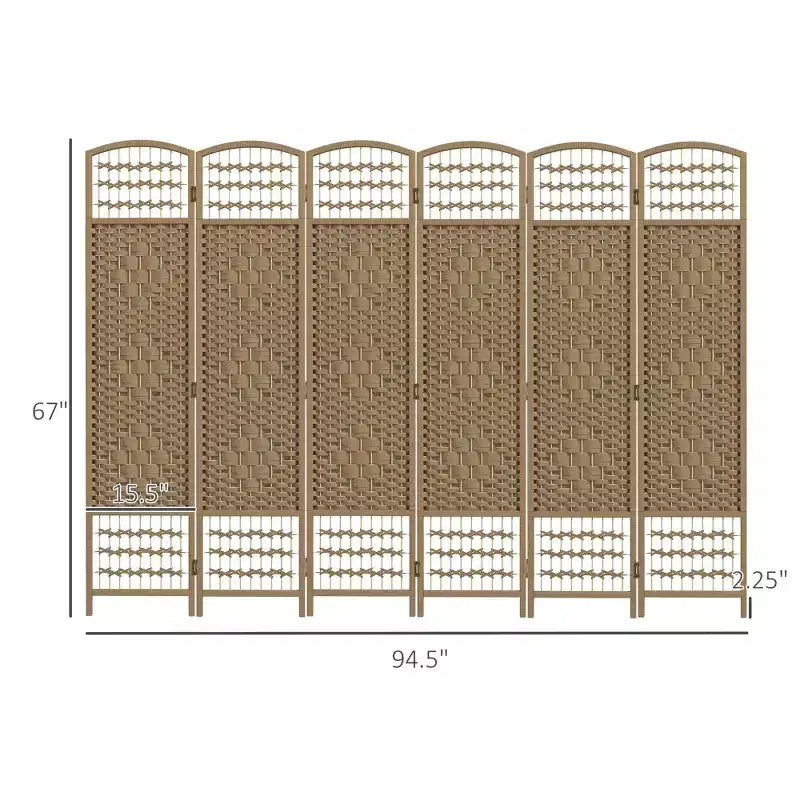 Nero / Marrone / Grigio scuro / Legno naturale / Bianco – Divisorio pieghevole a 6 pannelli intrecciato, Schermo per la privacy per 1 persona