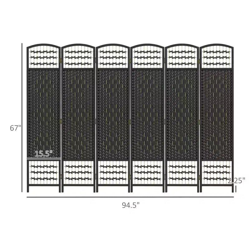 Nero / Marrone / Grigio scuro / Legno naturale / Bianco – Divisorio pieghevole a 6 pannelli intrecciato, Schermo per la privacy per 1 persona