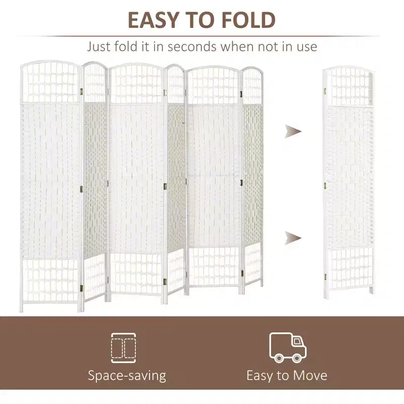 Nero / Marrone / Grigio scuro / Legno naturale / Bianco – Divisorio pieghevole a 6 pannelli intrecciato, Schermo per la privacy per 1 persona