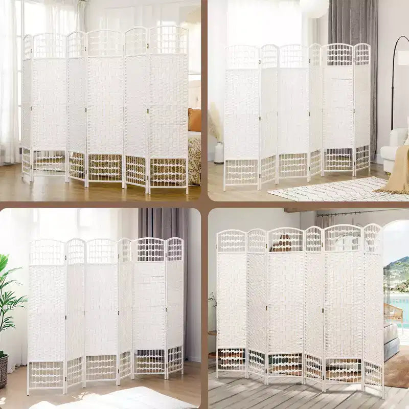 Nero / Marrone / Grigio scuro / Legno naturale / Bianco – Divisorio pieghevole a 6 pannelli intrecciato, Schermo per la privacy per 1 persona