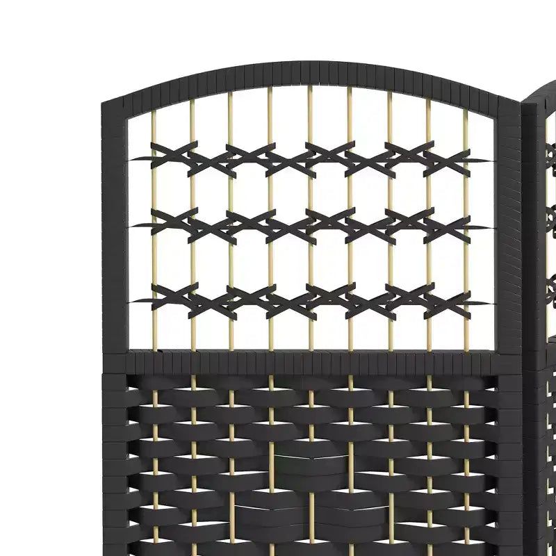 Nero / Marrone / Grigio scuro / Legno naturale / Bianco – Divisorio pieghevole a 6 pannelli intrecciato, Schermo per la privacy per 1 persona