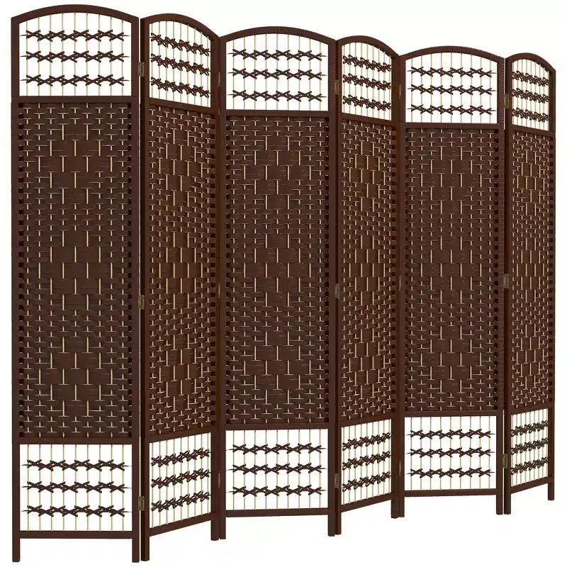 Nero / Marrone / Grigio scuro / Legno naturale / Bianco – Divisorio pieghevole a 6 pannelli intrecciato, Schermo per la privacy per 1 persona