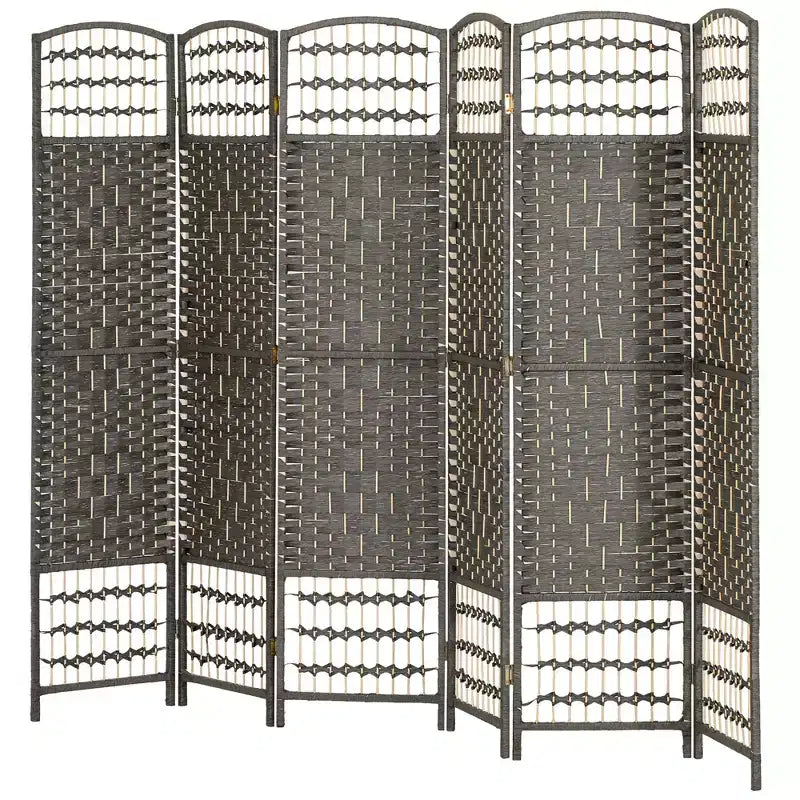 Nero / Marrone / Grigio scuro / Legno naturale / Bianco – Divisorio pieghevole a 6 pannelli intrecciato, Schermo per la privacy per 1 persona