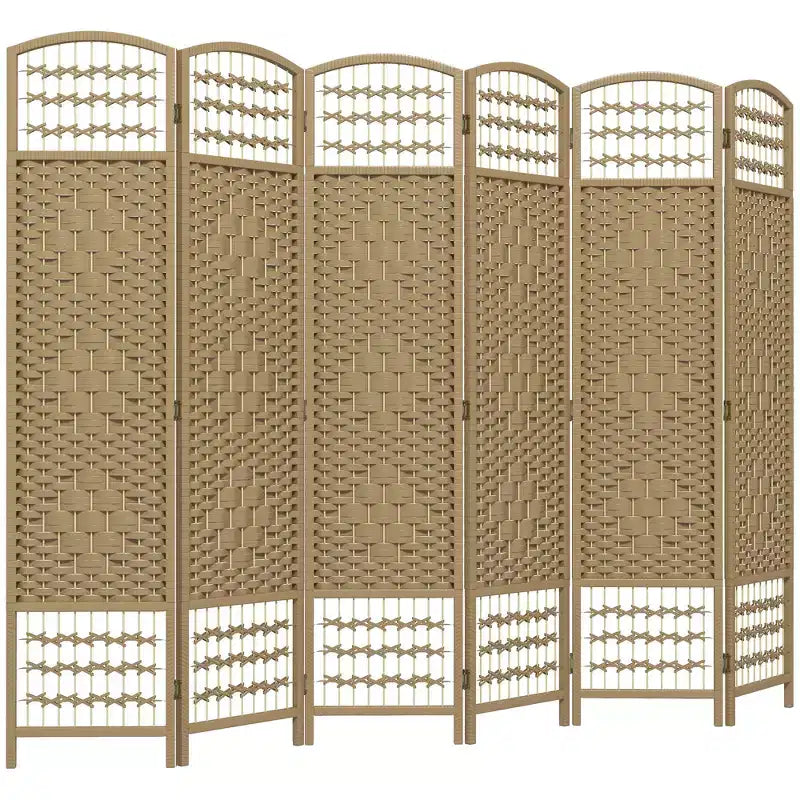 Nero / Marrone / Grigio scuro / Legno naturale / Bianco – Divisorio pieghevole a 6 pannelli intrecciato, Schermo per la privacy per 1 persona