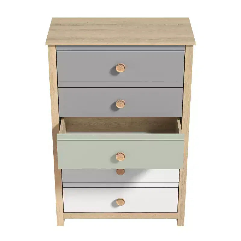 Cassettiera Oslo Oak e colori misti a 5 cassetti per 1 persona