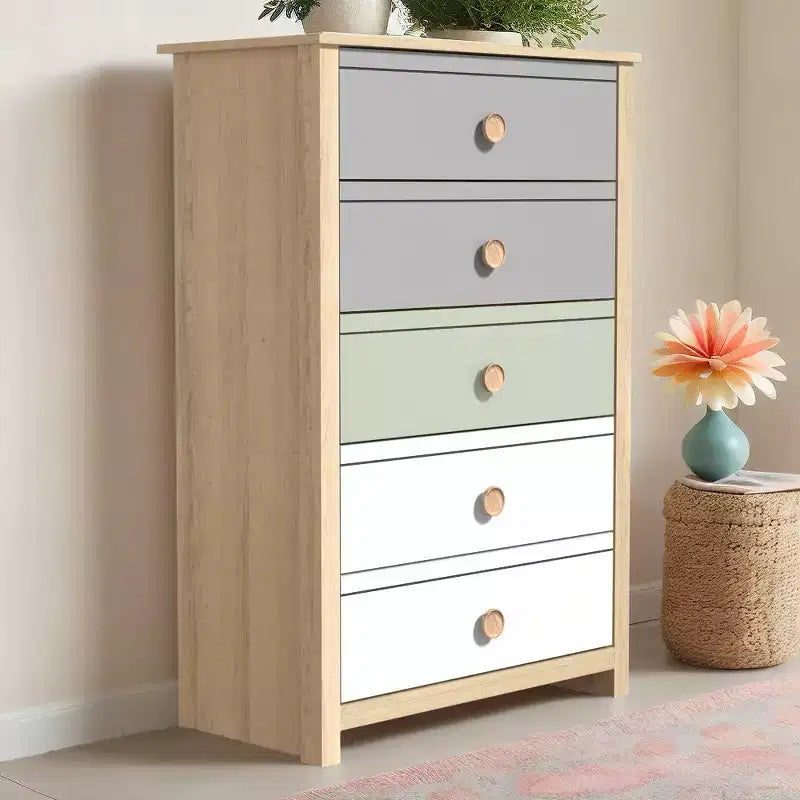 Cassettiera Oslo Oak e colori misti a 5 cassetti per 1 persona