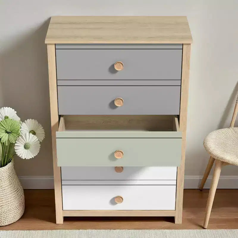 Cassettiera Oslo Oak e colori misti a 5 cassetti per 1 persona