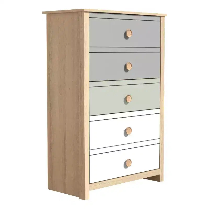 Cassettiera Oslo Oak e colori misti a 5 cassetti per 1 persona