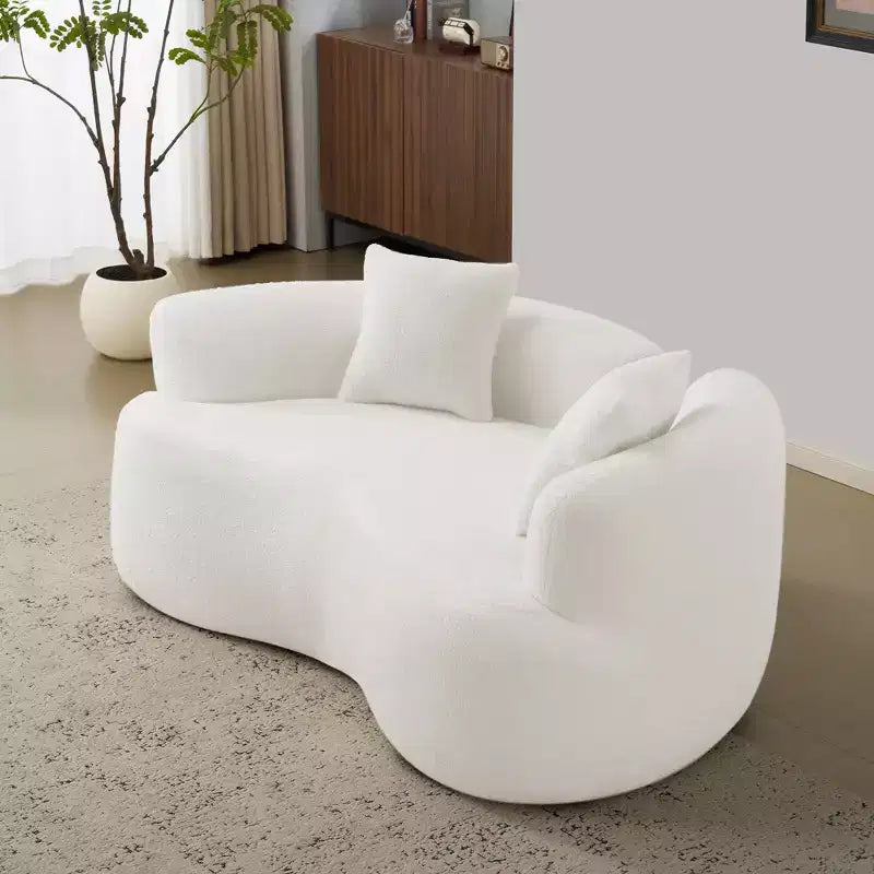 Divanetto curvo in velluto Teddy grigio/bianco, 2 posti