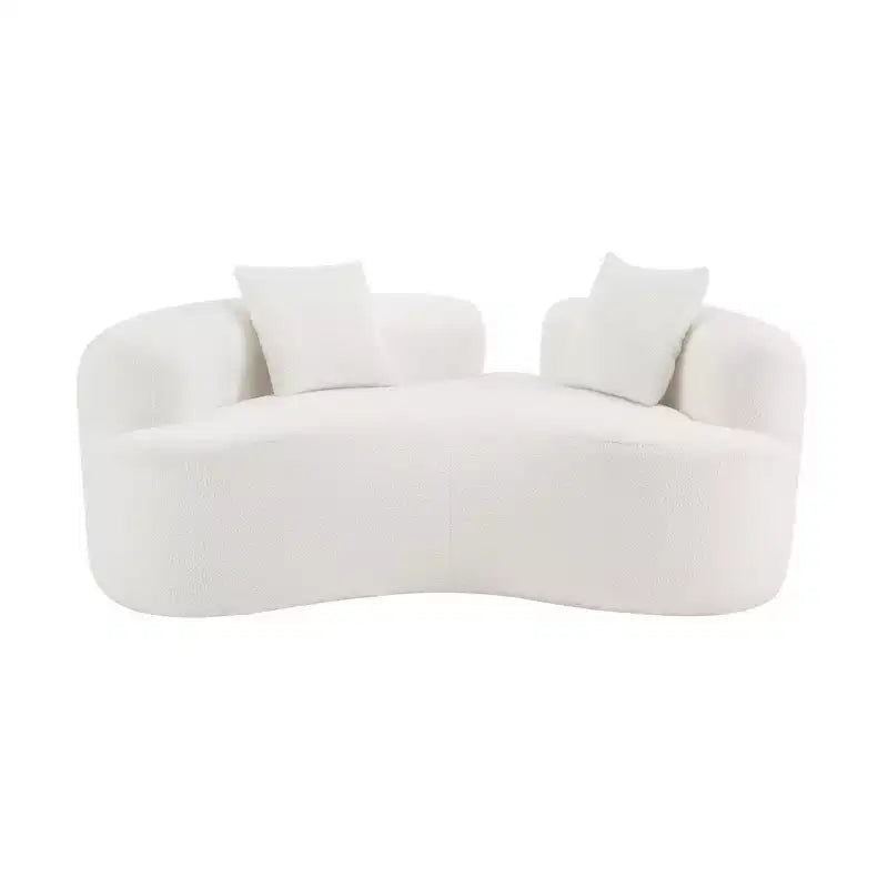 Divanetto curvo in velluto Teddy grigio/bianco, 2 posti