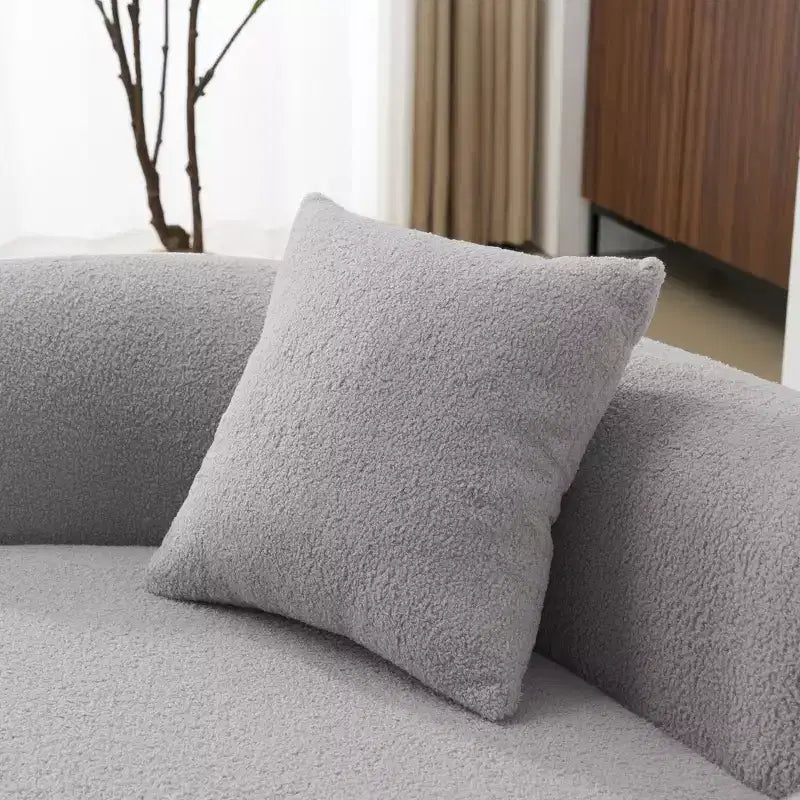 Divanetto curvo in velluto Teddy grigio/bianco, 2 posti