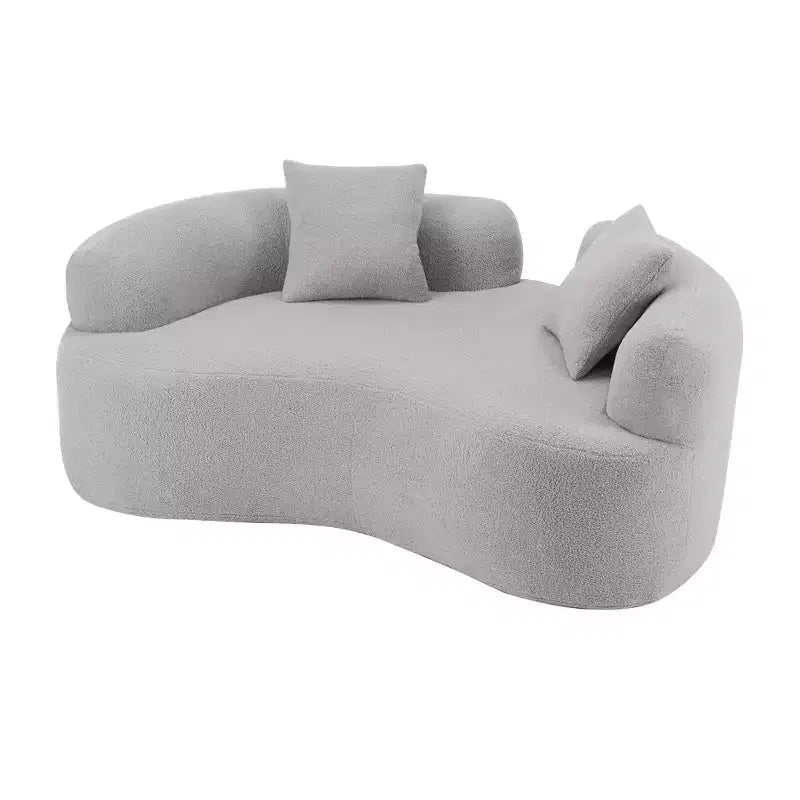 Divanetto curvo in velluto Teddy grigio/bianco, 2 posti