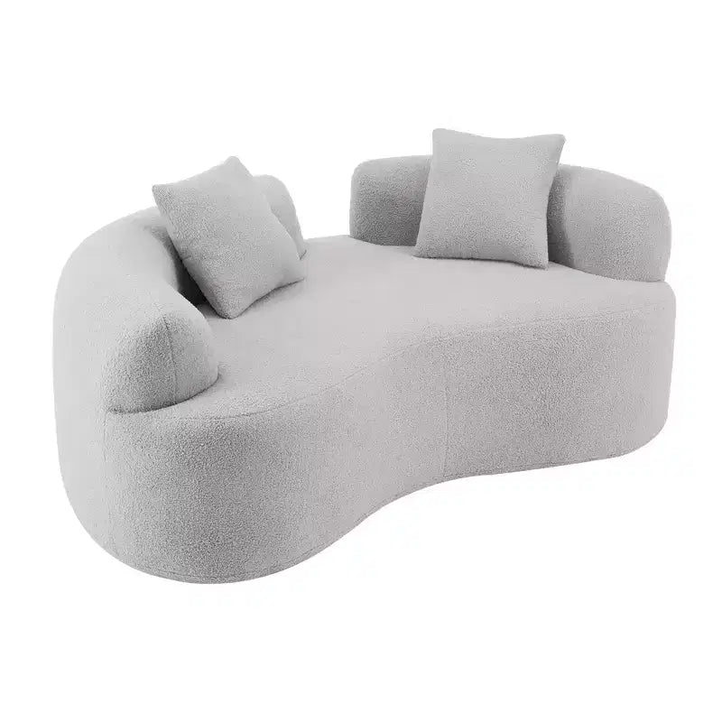Divanetto curvo in velluto Teddy grigio/bianco, 2 posti