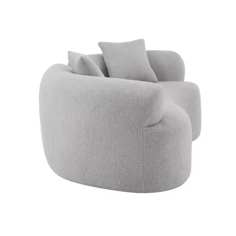 Divanetto curvo in velluto Teddy grigio/bianco, 2 posti