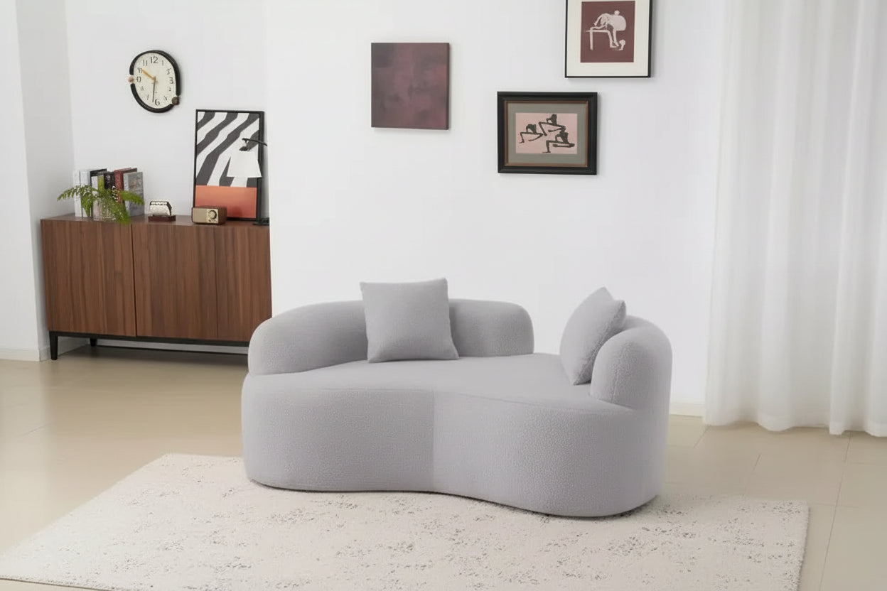 EHMKNP 66.93Modern Upholstered Teddy Velvet Curved Loveseat Sofa for Small Spaces & Apartments, No Assembly Required