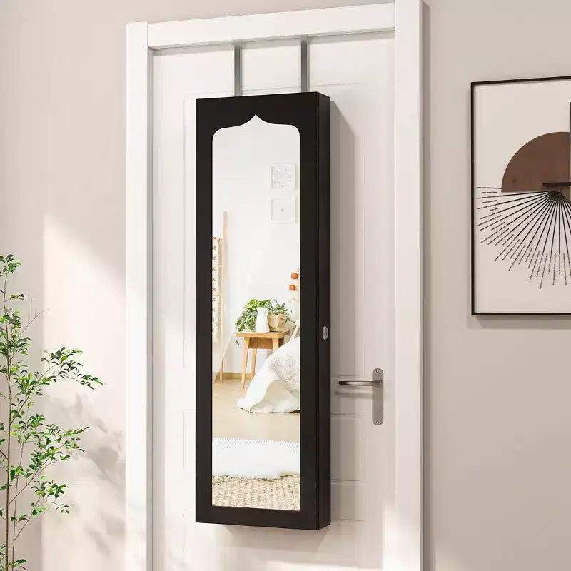 Specchio per Gioielli da Appendere a Parete/Porta con LED e Serratura, Colore Nero, 1 Persona