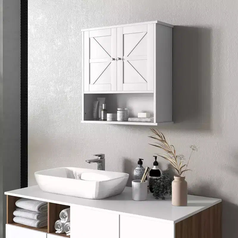Mobiletto da parete rustico grigio/bianco con anta scorrevole a granaio, singolo