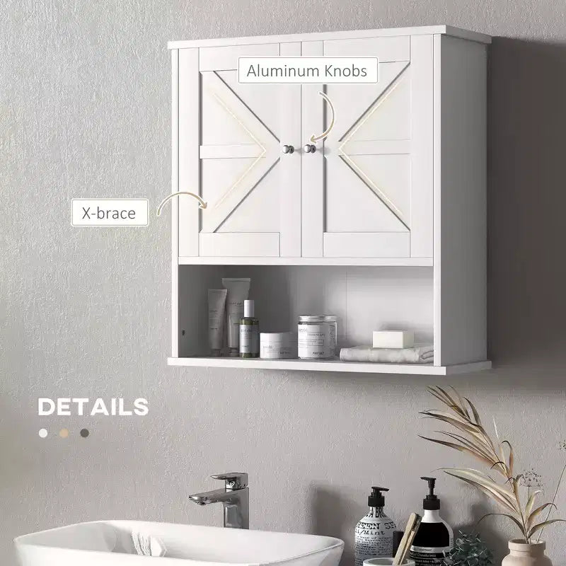 Mobiletto da parete rustico grigio/bianco con anta scorrevole a granaio, singolo