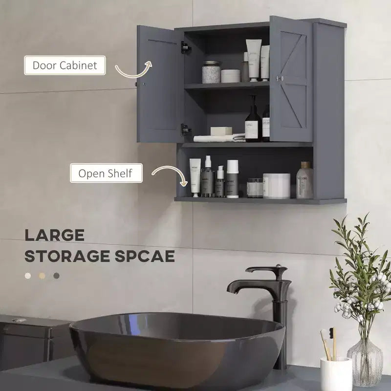 Mobiletto da parete rustico grigio/bianco con anta scorrevole a granaio, singolo