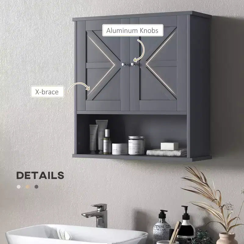 Mobiletto da parete rustico grigio/bianco con anta scorrevole a granaio, singolo