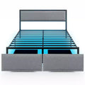 Costway Queen Size Bed Frame w/ 2 Storage Drawers LED Lights Slats Support Modern