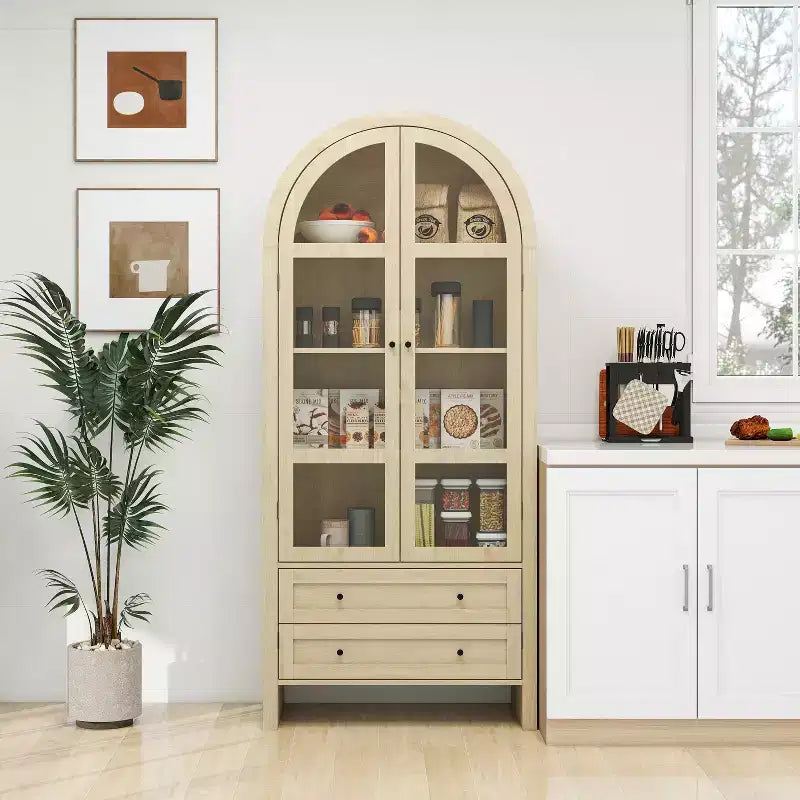 Mobile contenitore ad arco bianco/naturale con ante in acrilico, 3 stili, montaggio per 1 persona