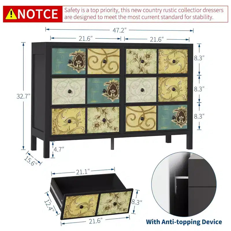Cassettiera a 6 cassetti marrone in stile vintage per 1 persona