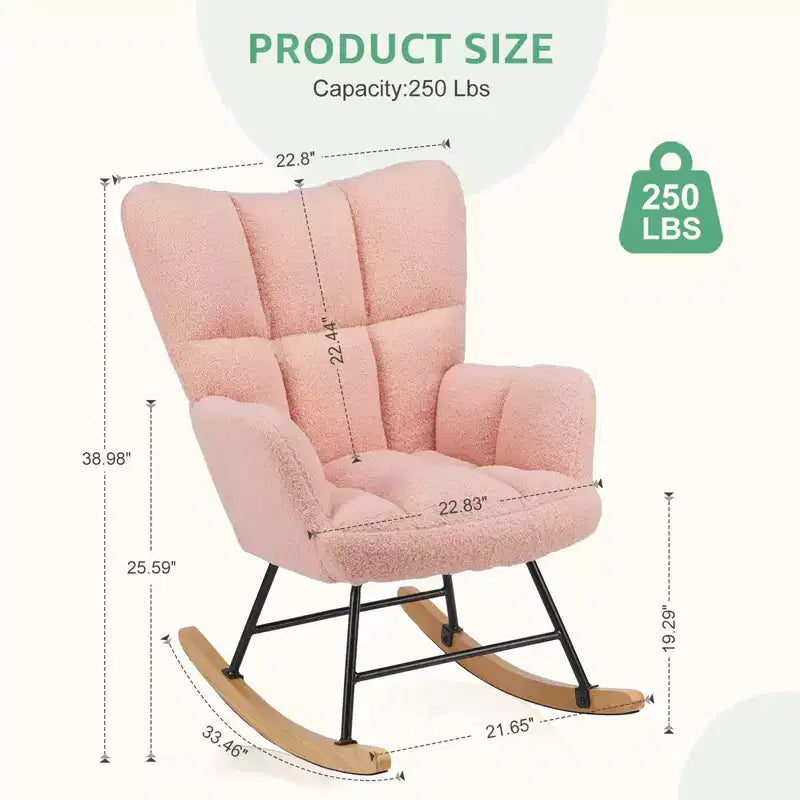 Dondolo a slitta imbottito beige/verde/rosa, schienale alto, sedile singolo
