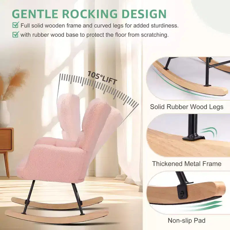 Dondolo a slitta imbottito beige/verde/rosa, schienale alto, sedile singolo