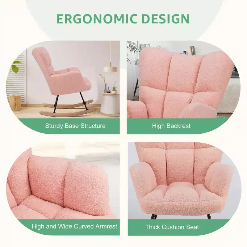 Dondolo a slitta imbottito beige/verde/rosa, schienale alto, sedile singolo