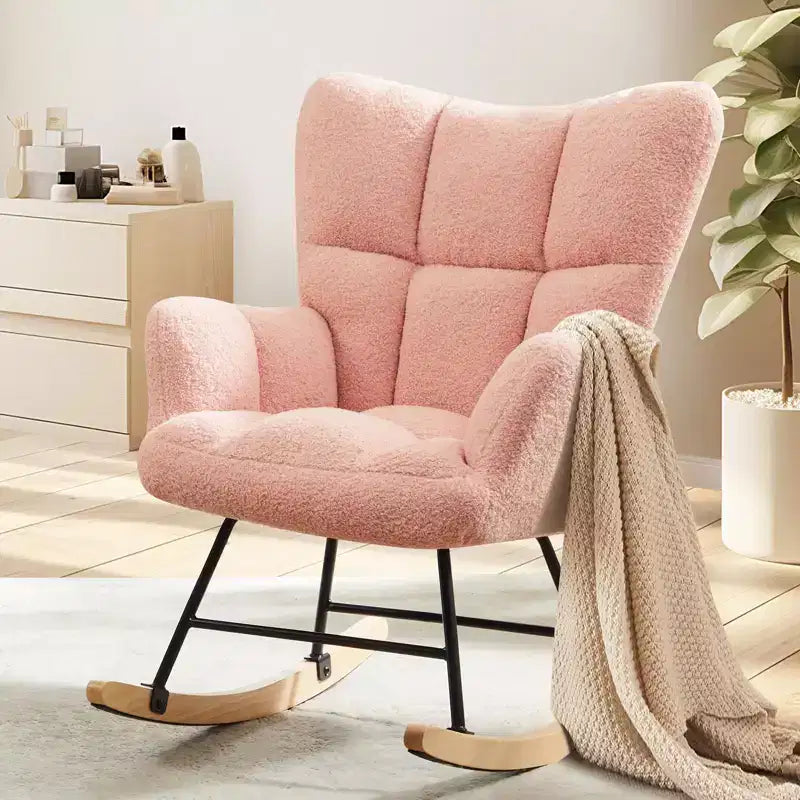 Dondolo a slitta imbottito beige/verde/rosa, schienale alto, sedile singolo