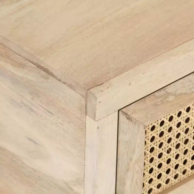 Tavolino rettangolare beige e nero, in legno di mango e rattan