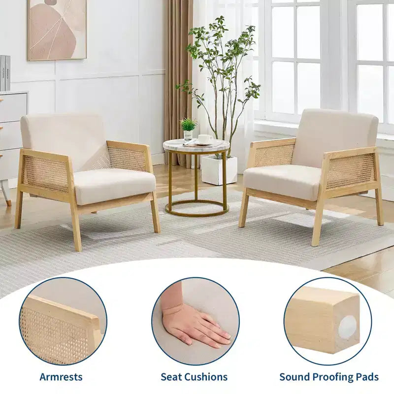 Poltrona a pozzetto in lino beige con braccioli, set da 2 (1 posto ciascuna)