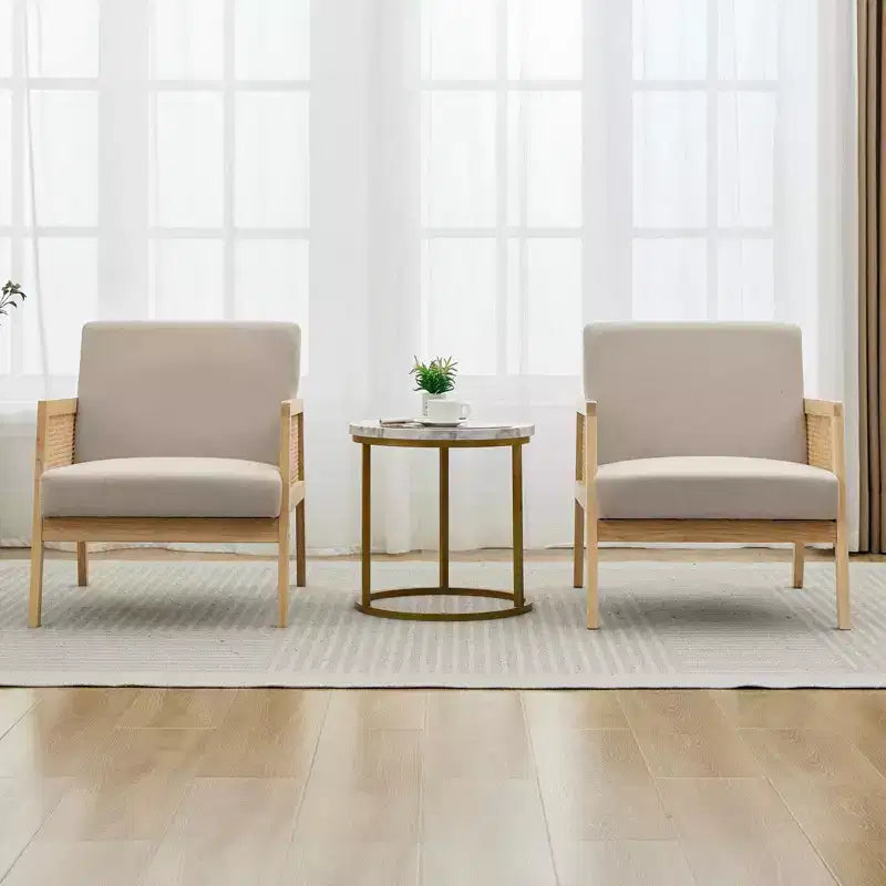 Poltrona a pozzetto in lino beige con braccioli, set da 2 (1 posto ciascuna)