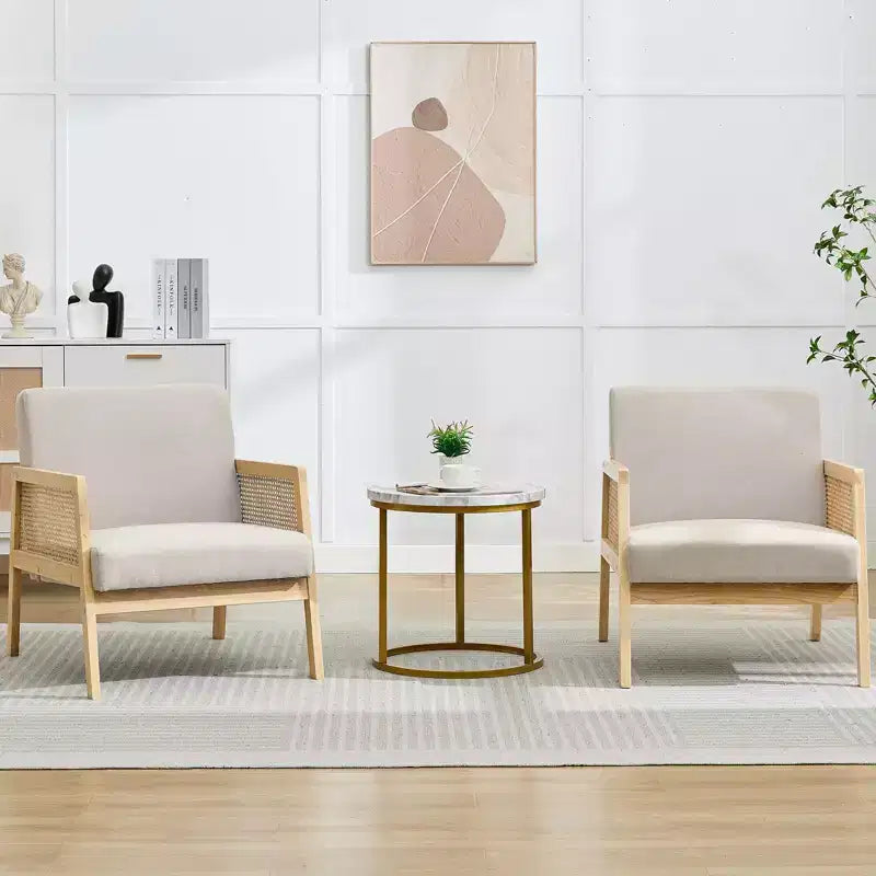 Poltrona a pozzetto in lino beige con braccioli, set da 2 (1 posto ciascuna)