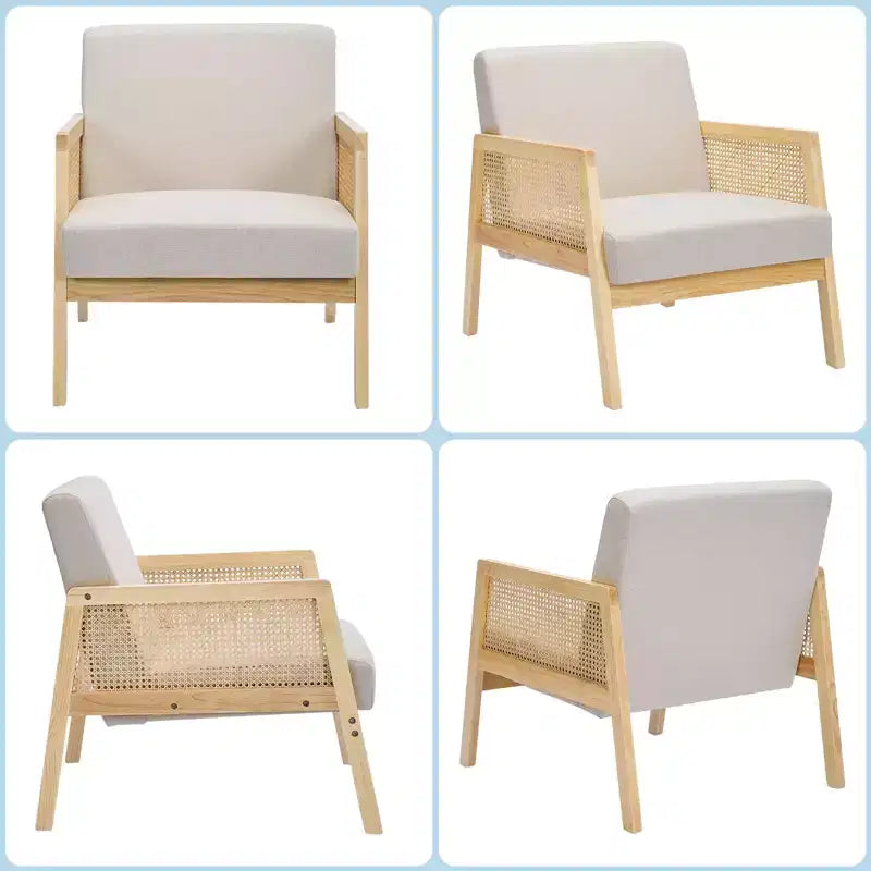 Poltrona a pozzetto in lino beige con braccioli, set da 2 (1 posto ciascuna)