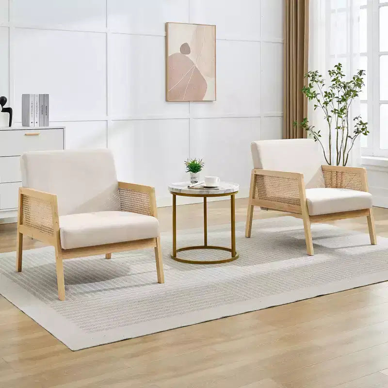 Poltrona a pozzetto in lino beige con braccioli, set da 2 (1 posto ciascuna)